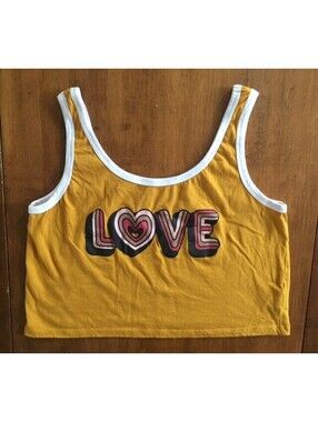 FREEZE Womens CROPPED TANK TOP 'Love" SLEEVELESS Yellow WOMENS MEDIUM
